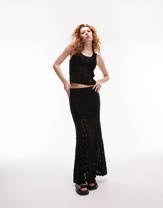 Topshop knitted co ord stitchy detail skirt in black