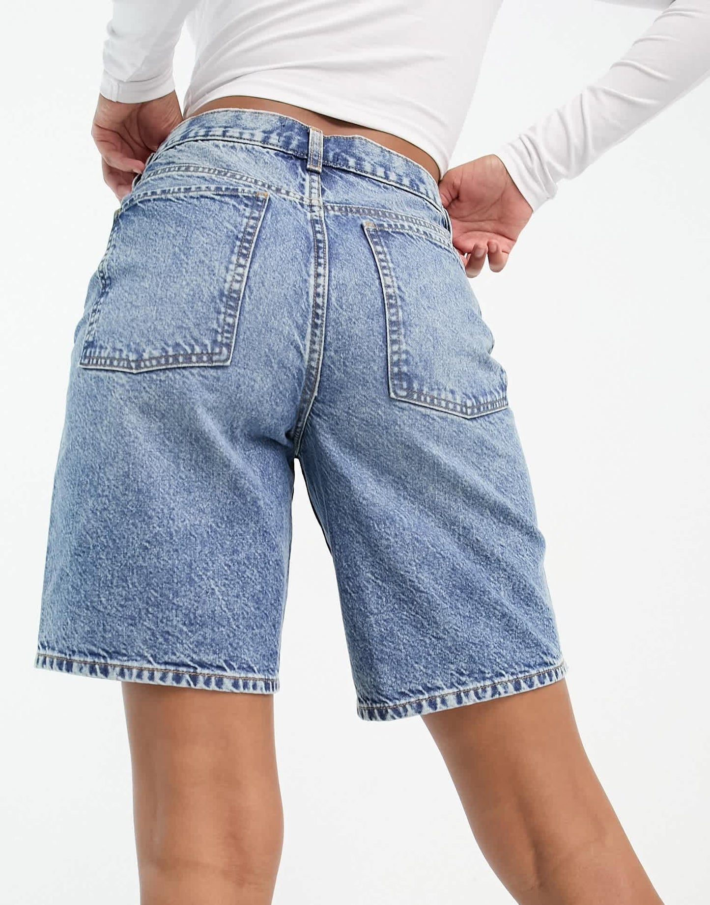 ASOS DESIGN Tall denim bermuda shorts in midwash blue