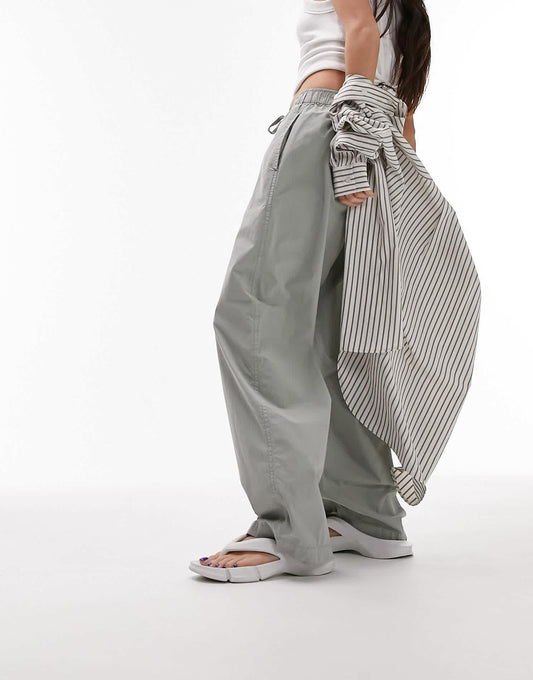 Topshop tie waist relaxed straight leg trouser in sage
