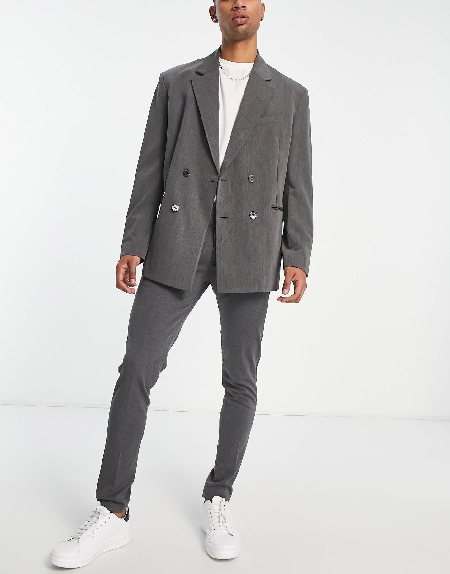 Bershka oversized double breasted coord blazer in grey