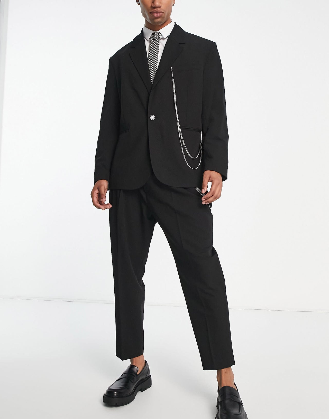 Bershka oversized chain blazer co-ord in black