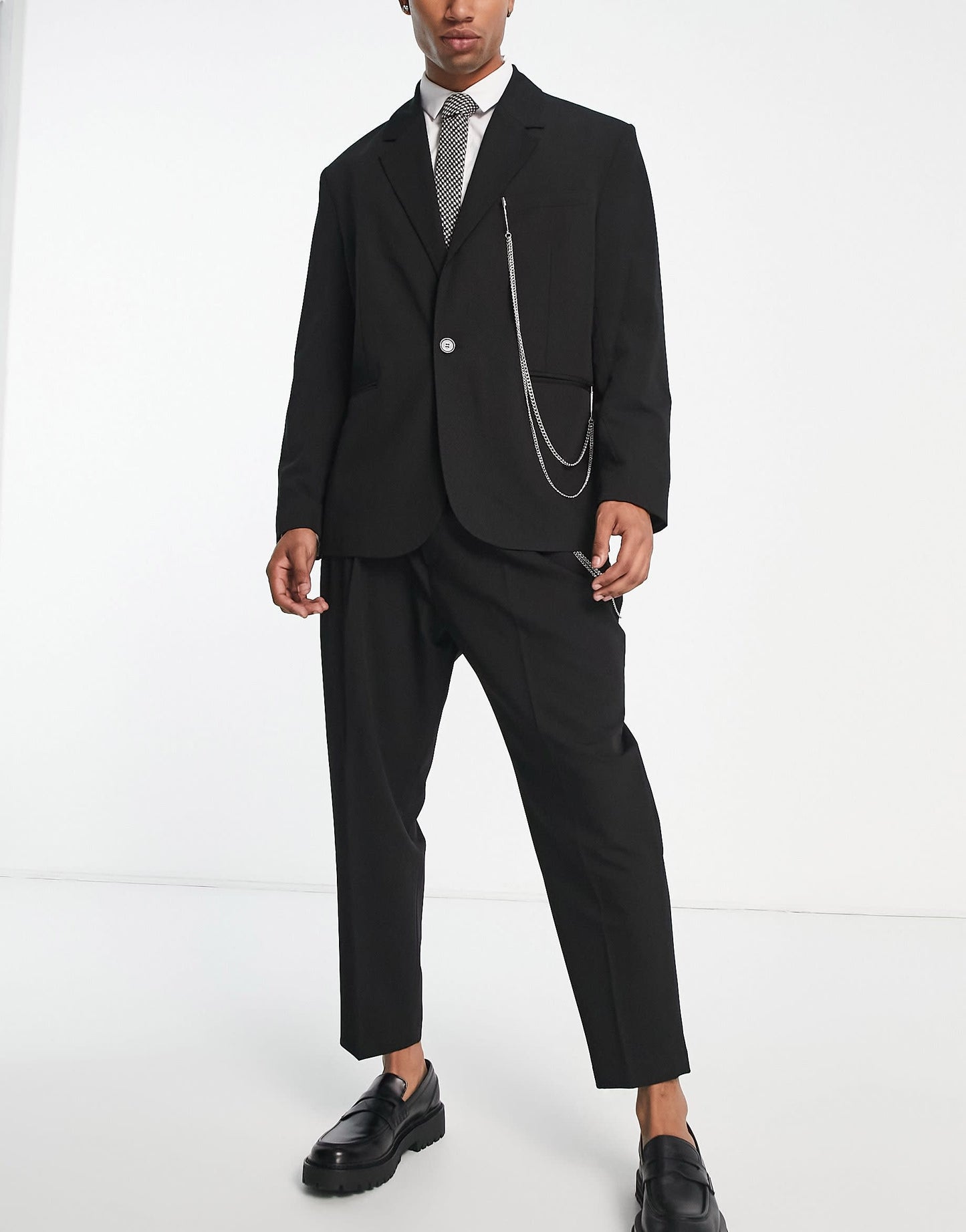 Bershka oversized chain blazer co-ord in black