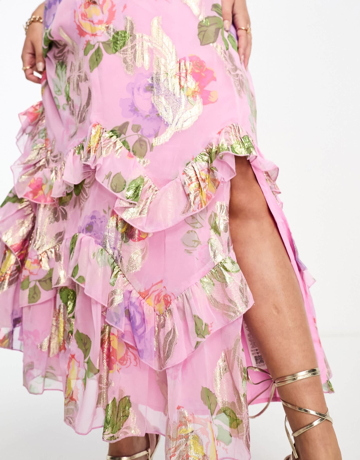ASOS DESIGN Maternity ruffle frill hem maxi dress in pink rose print