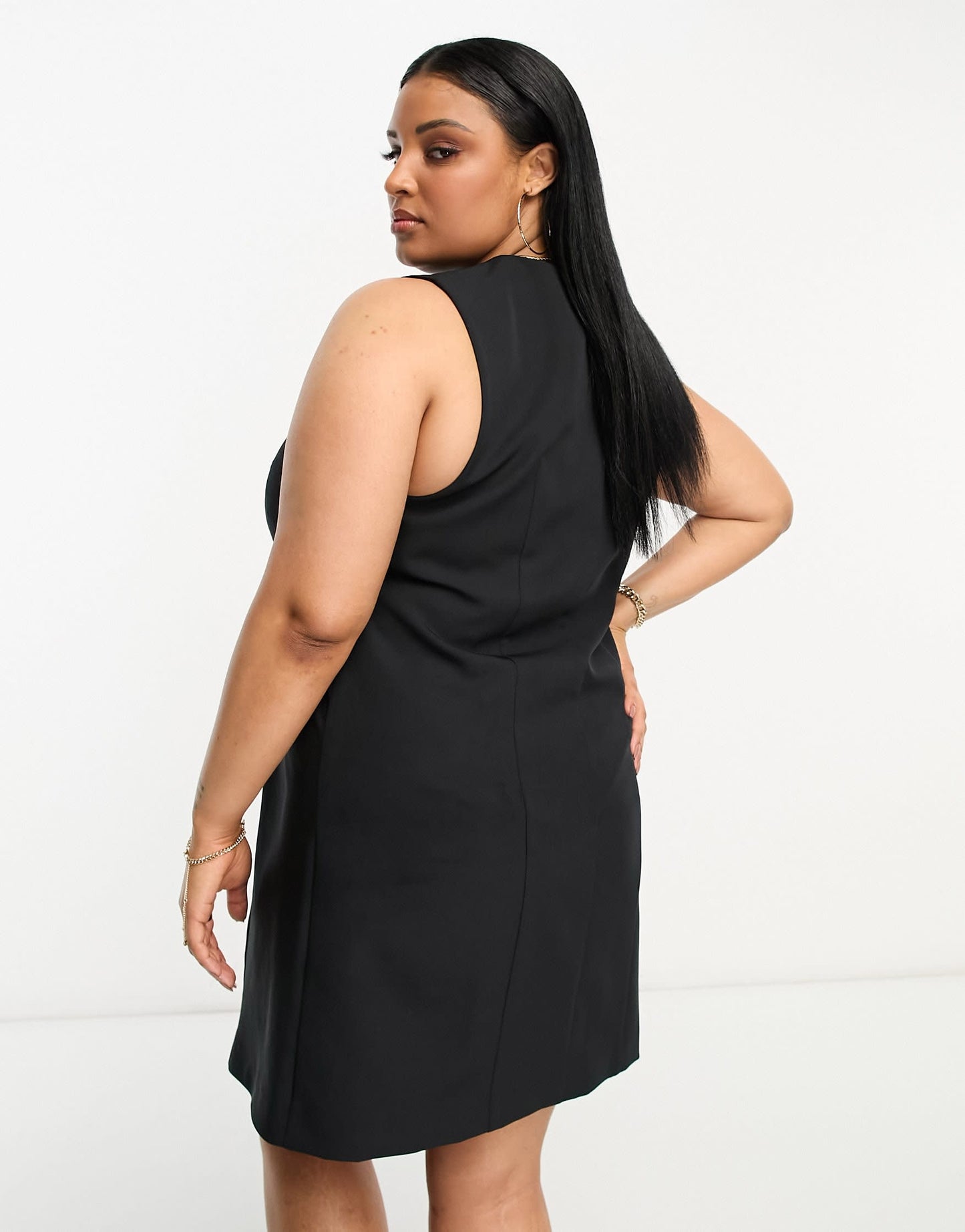 ASOS DESIGN Curve sleeveless button through waistcoat dress in black