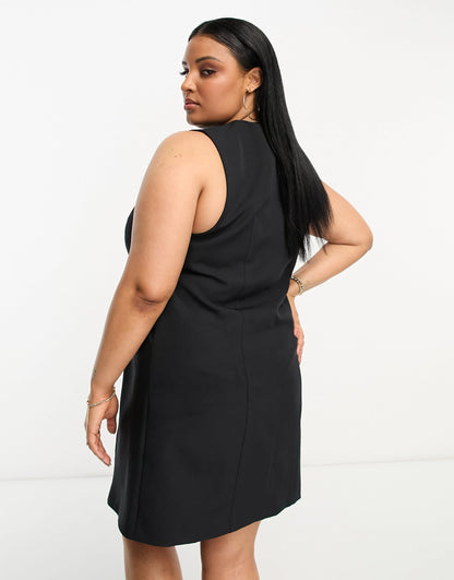 ASOS DESIGN Curve sleeveless button through waistcoat dress in black