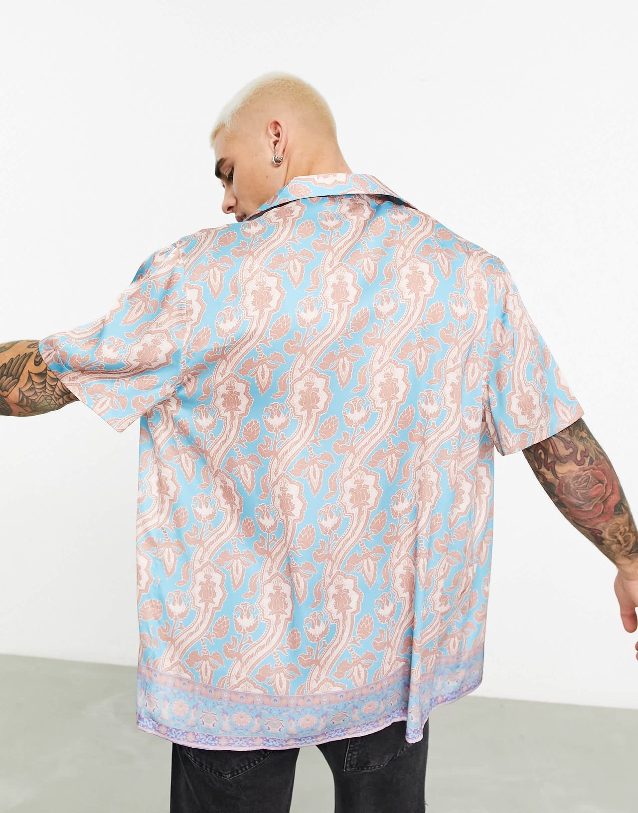 ASOS DESIGN relaxed revere satin shirt with border print