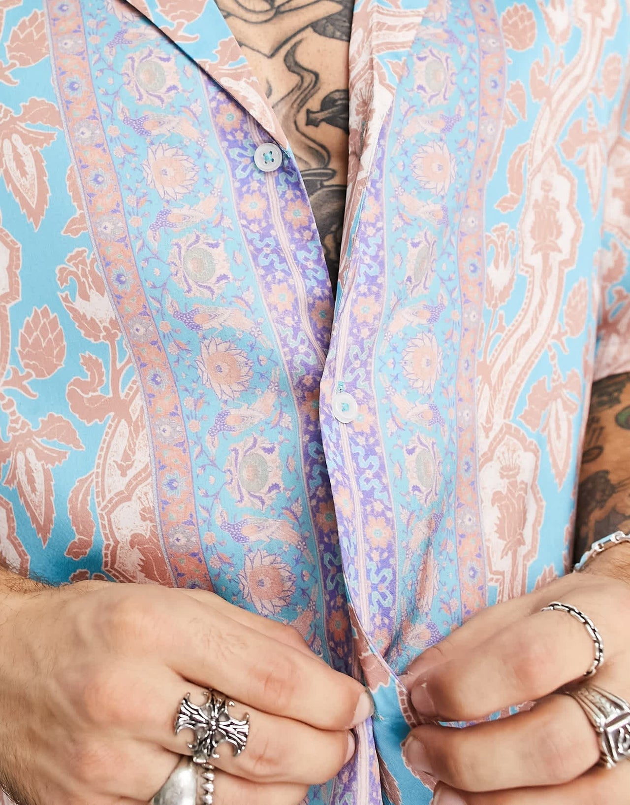 ASOS DESIGN relaxed revere satin shirt with border print