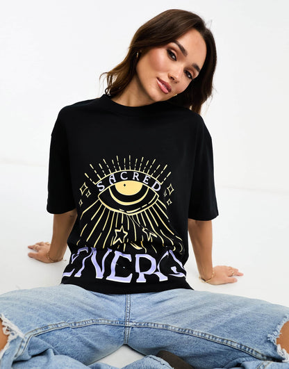 ASOS DESIGN oversized heavy weight t-shirt in sacred energy graphic in black
