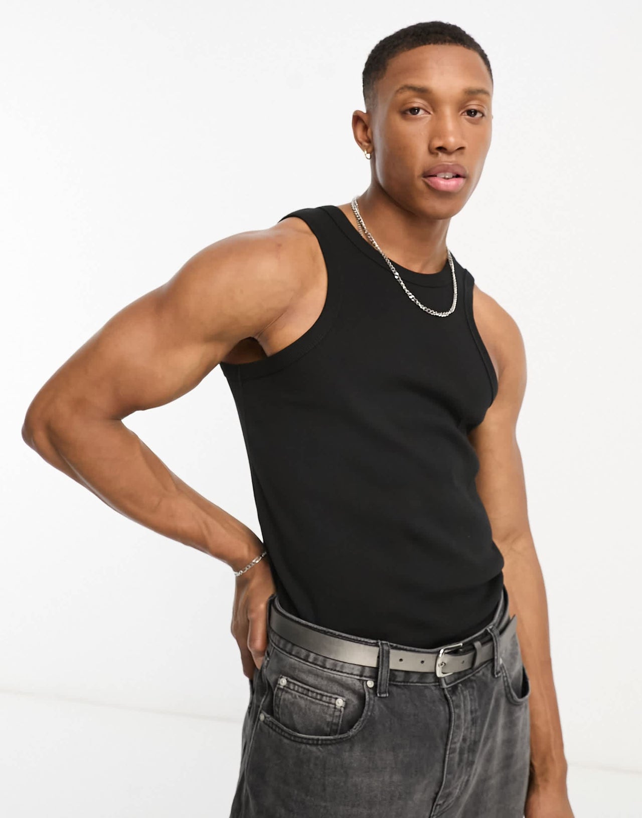 ASOS DESIGN essentials muscle  rib racer vest in black