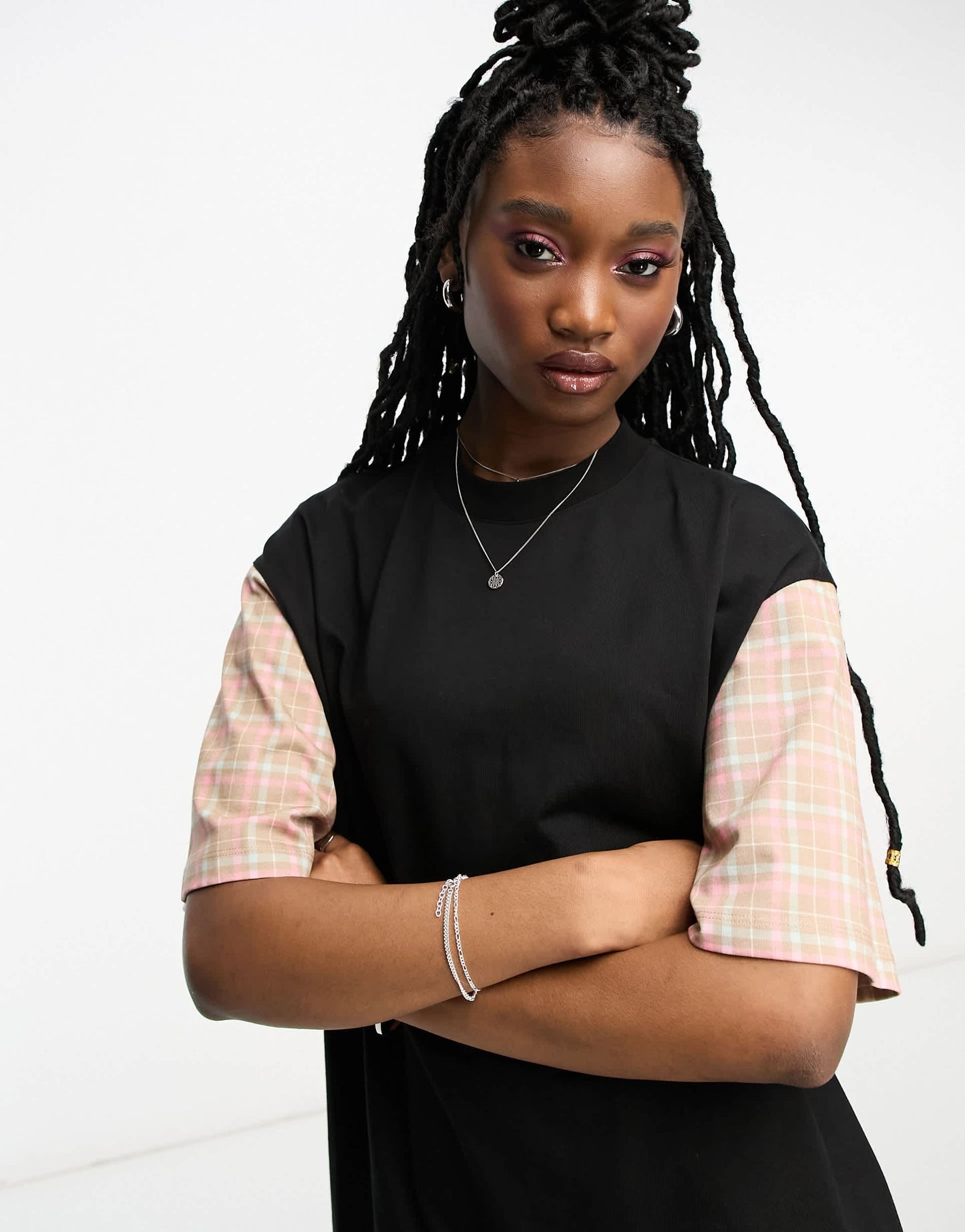 Barbour x ASOS tartan sleeve t-shirt dress in black