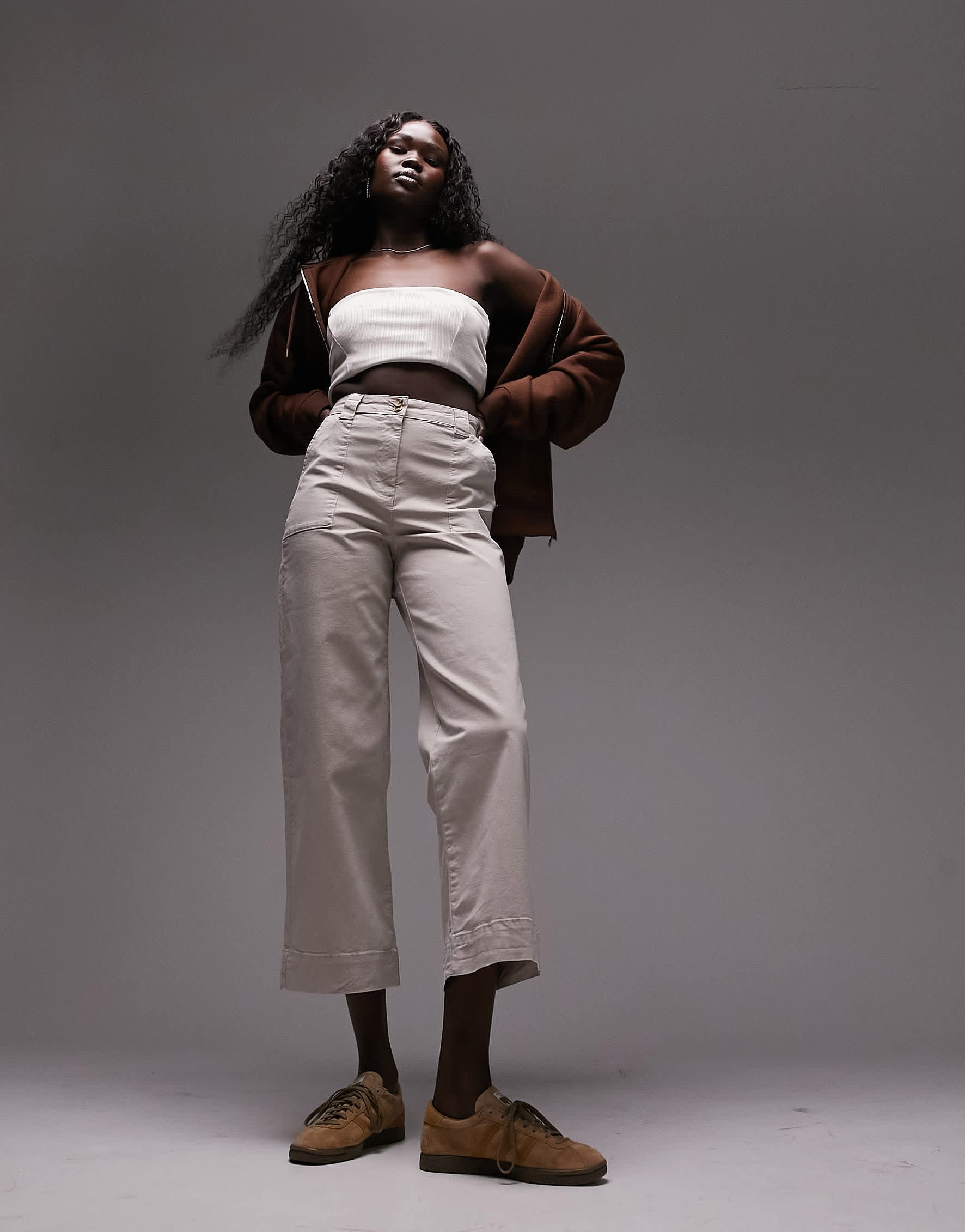 Topshop Tall high waist culotte trouser in stone