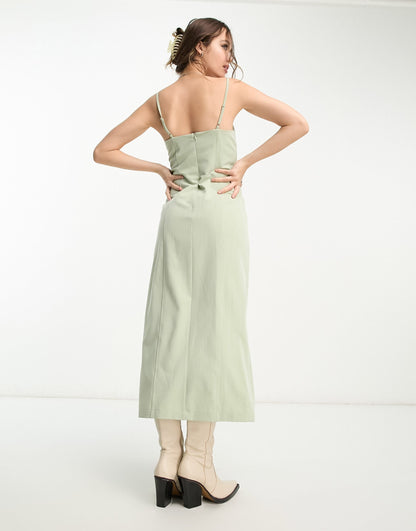Emory Park bust detail split hem midi dress in soft sage