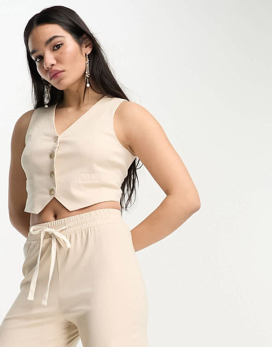 Emory Park button through waistcoat co-ord in beige