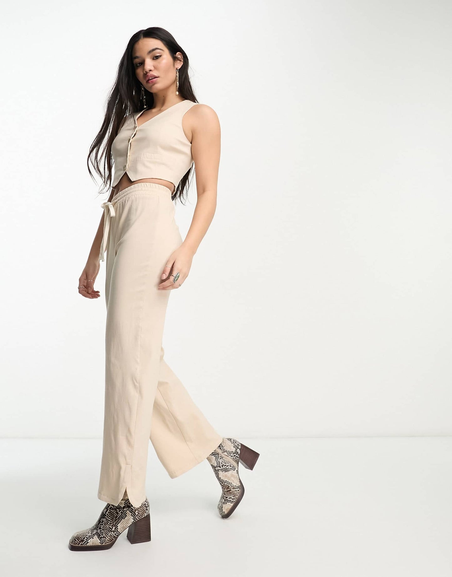 Emory Park button through waistcoat co-ord in beige