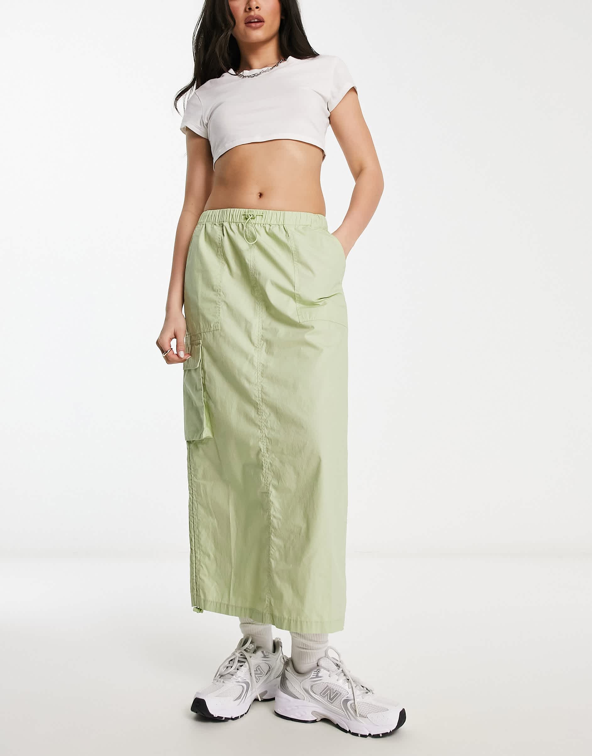 ASOS DESIGN side ruched cargo maxi skirt in sage