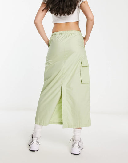 ASOS DESIGN side ruched cargo maxi skirt in sage