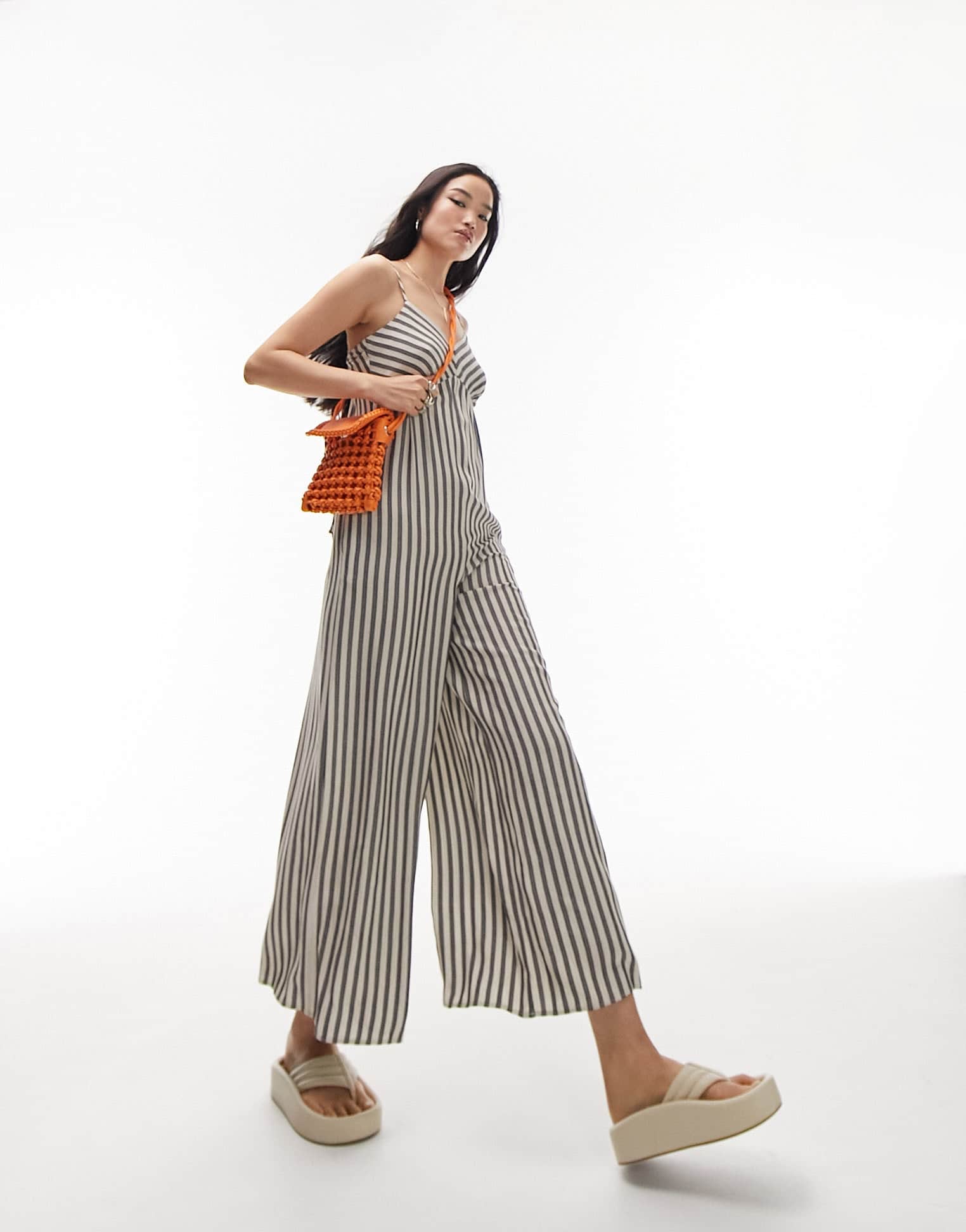 Topshop stripe linen jumpsuit in multi