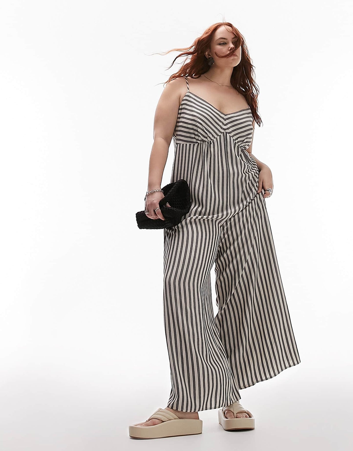 Topshop Curve stripe linen jumpsuit in multi