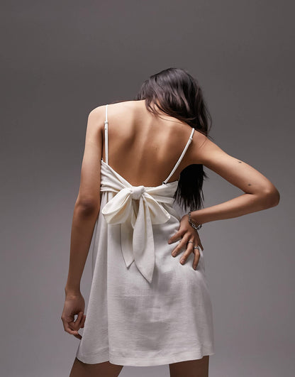 Topshop linen strappy mini dress in ivory