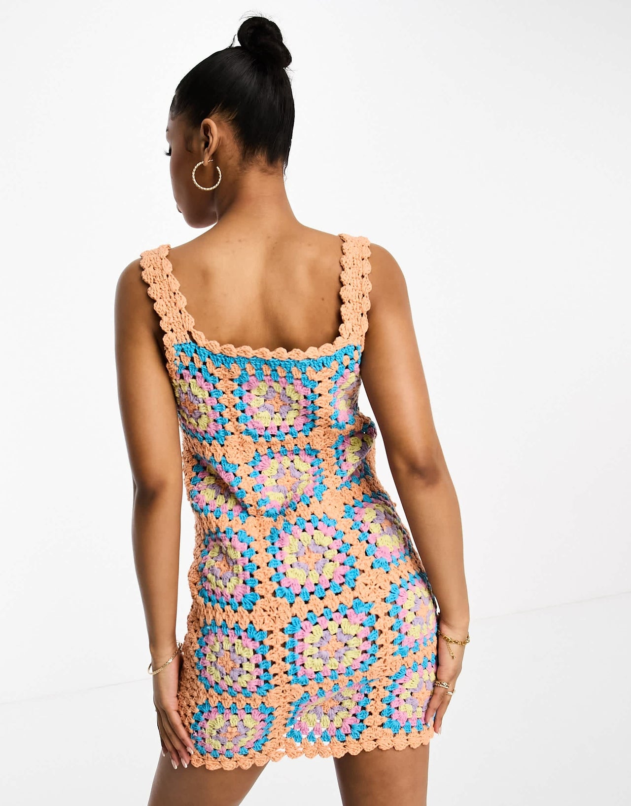 Miss Selfridge festival crochet knit mini dress in multi