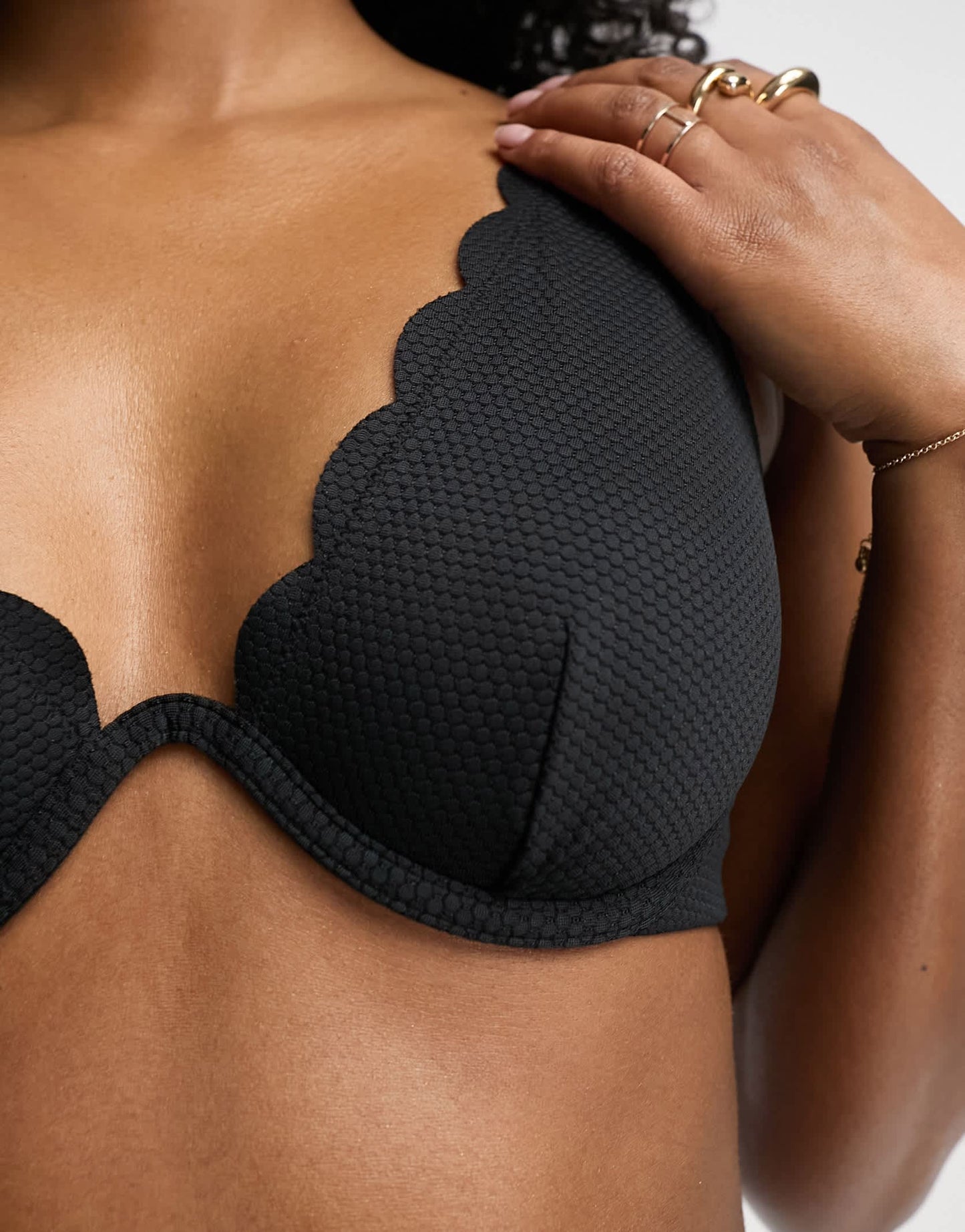 Hunkemoller scallop underwire high apex bikini top in black
