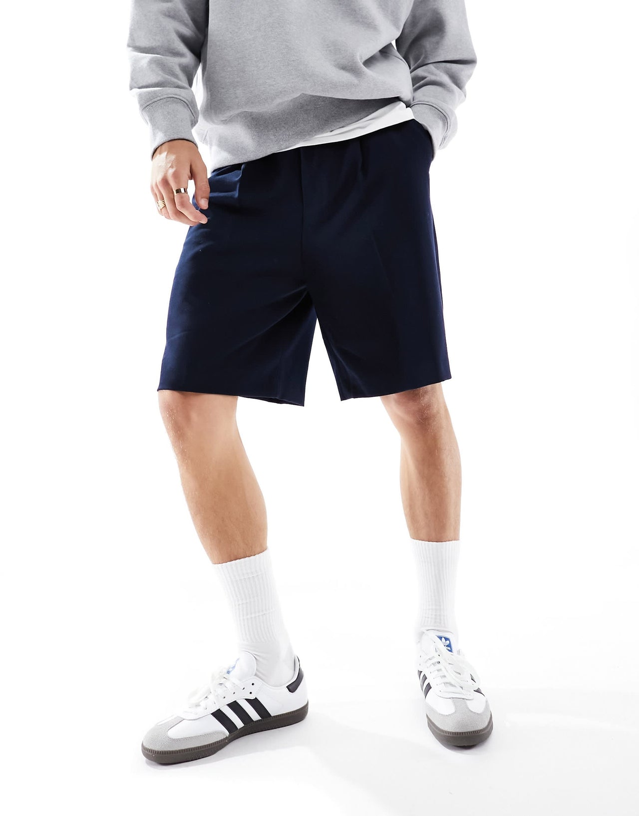 ASOS DESIGN smart wide shorts in navy