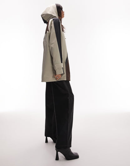 Topshop hooded sporty rain jacket in beige