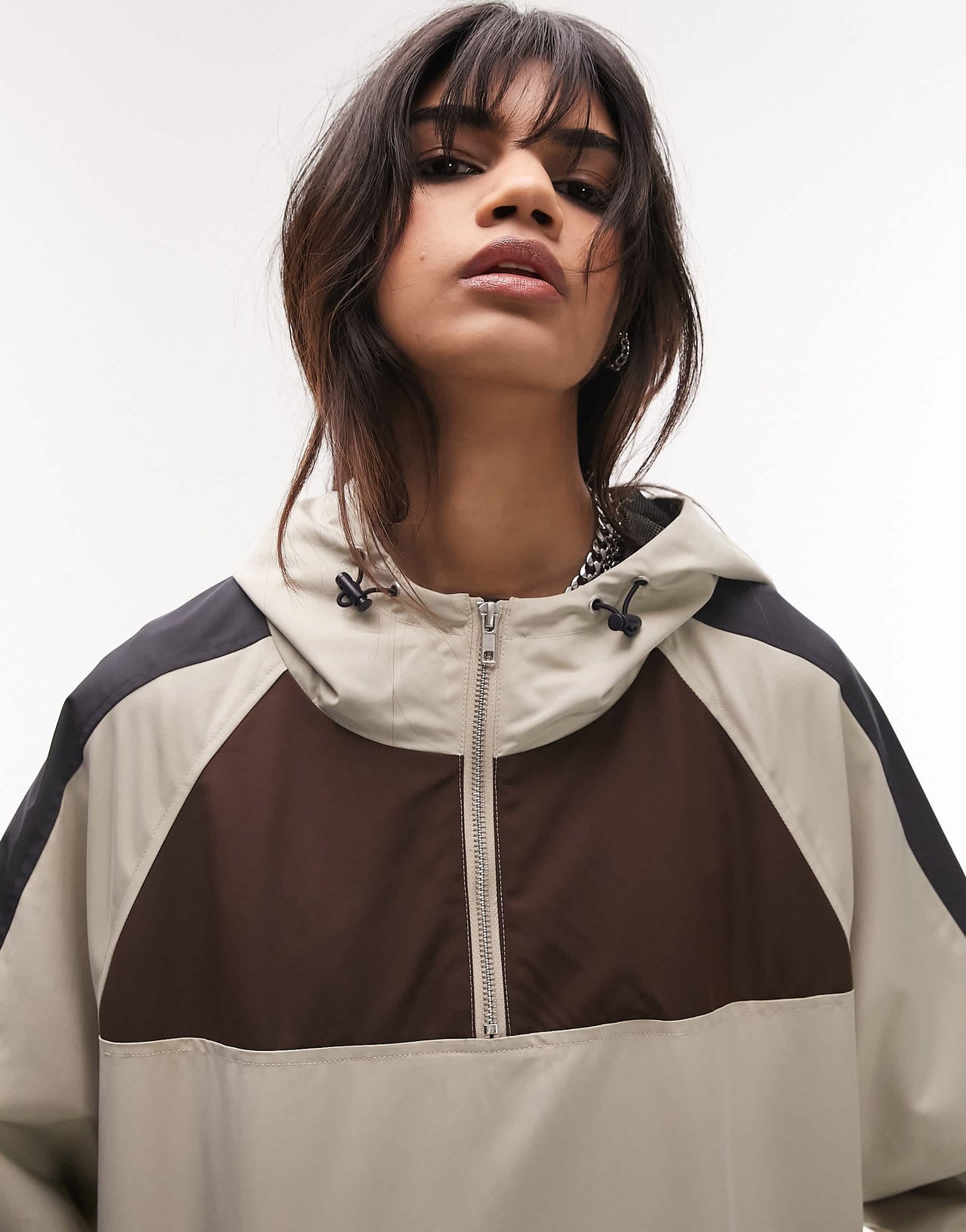 Topshop hooded sporty rain jacket in beige