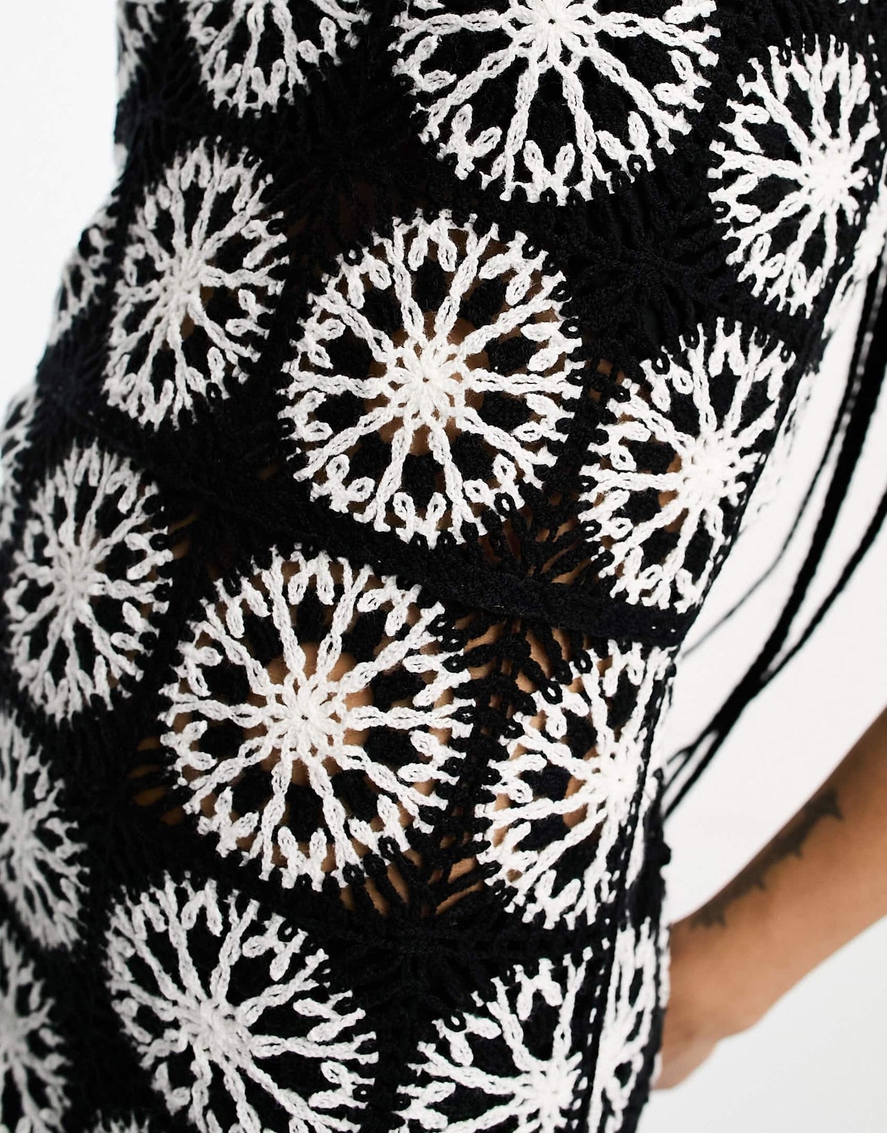 ASOS DESIGN Petite crochet patch mini dress in mono