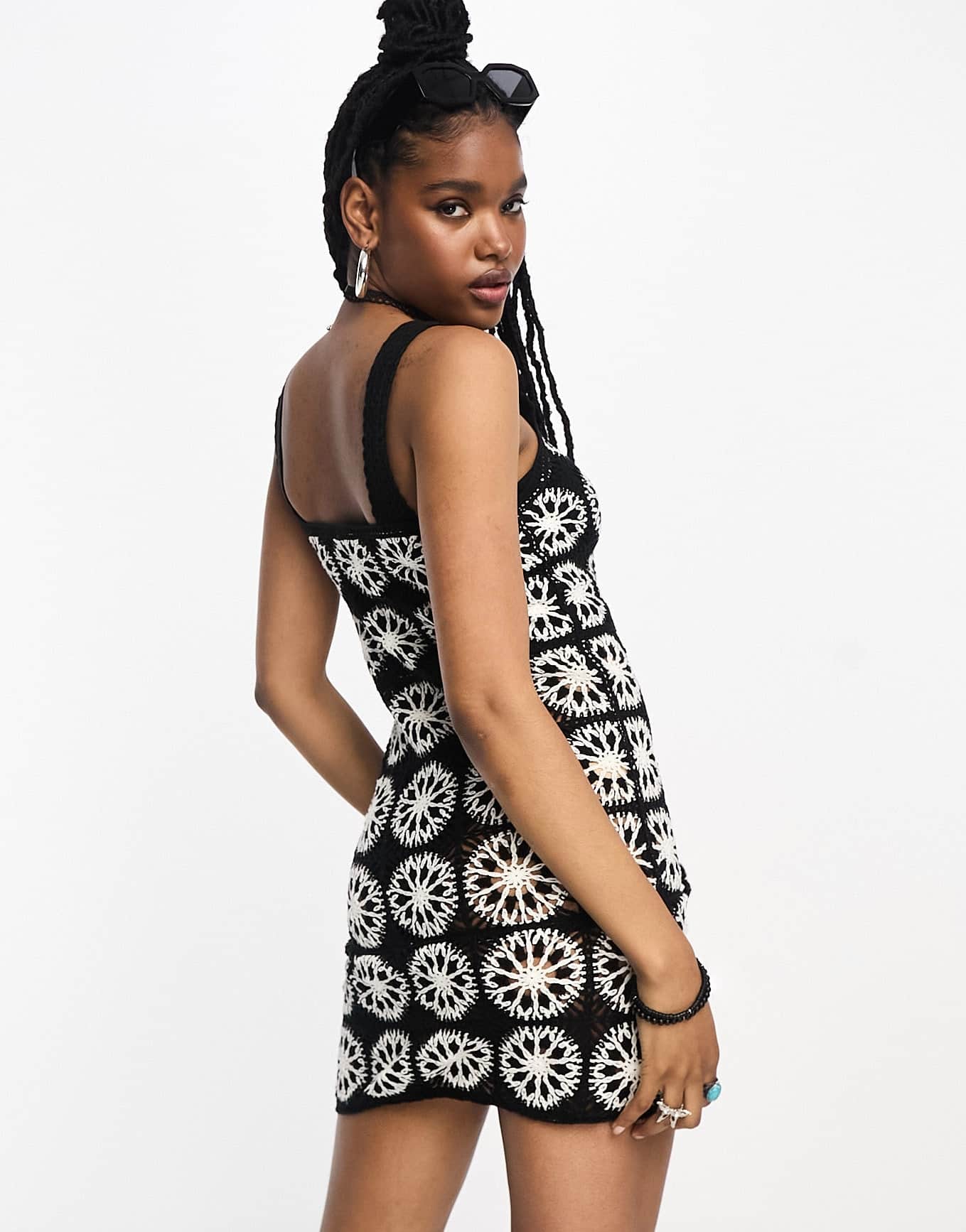 ASOS DESIGN crochet patch mini dress in mono