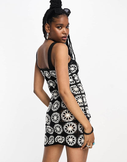 ASOS DESIGN crochet patch mini dress in mono