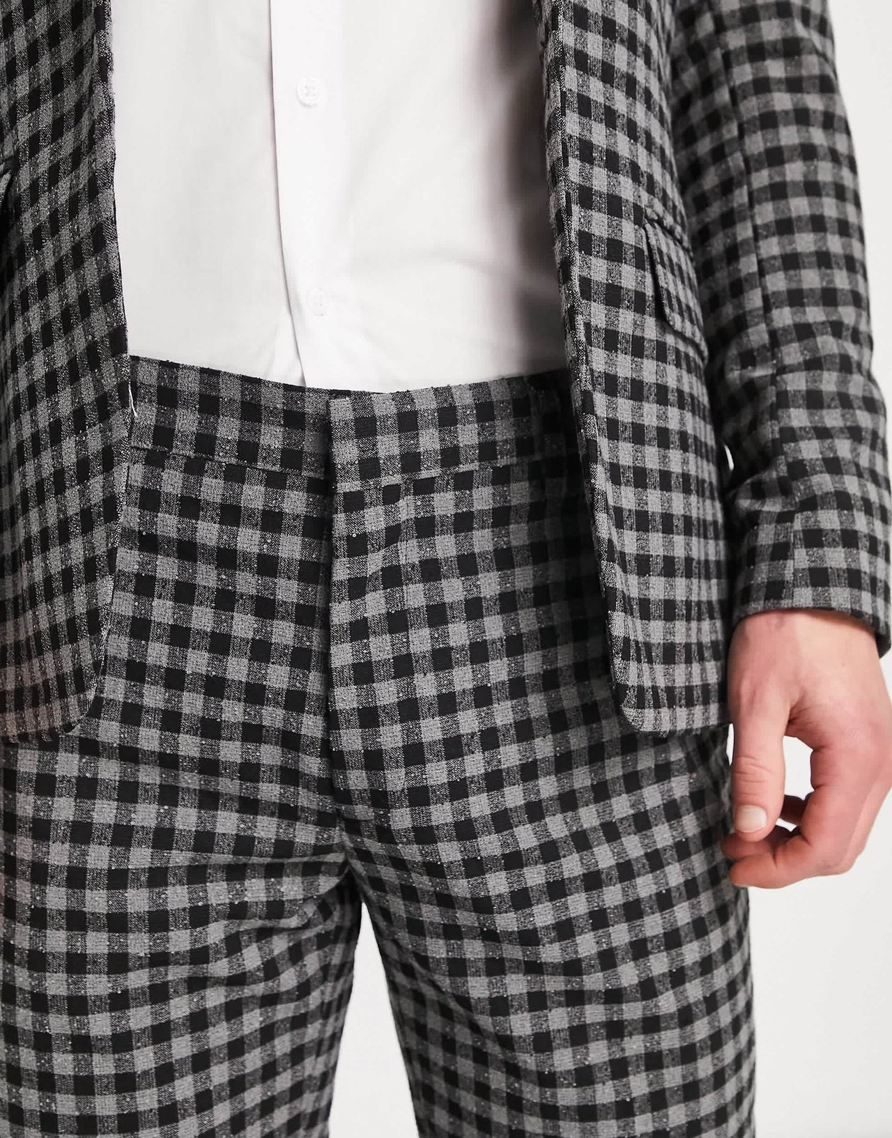 River Island boucle check slim suit trousers in grey marl