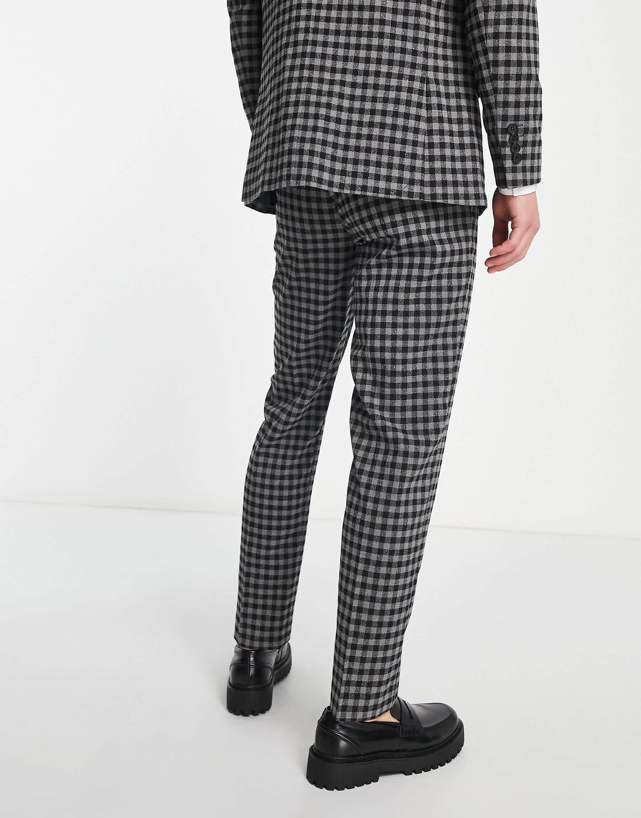 River Island boucle check slim suit trousers in grey marl