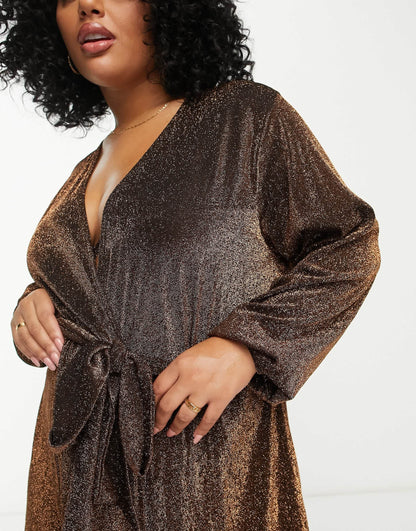 South Beach Curve Exclsuive beach kimono in brown metallic