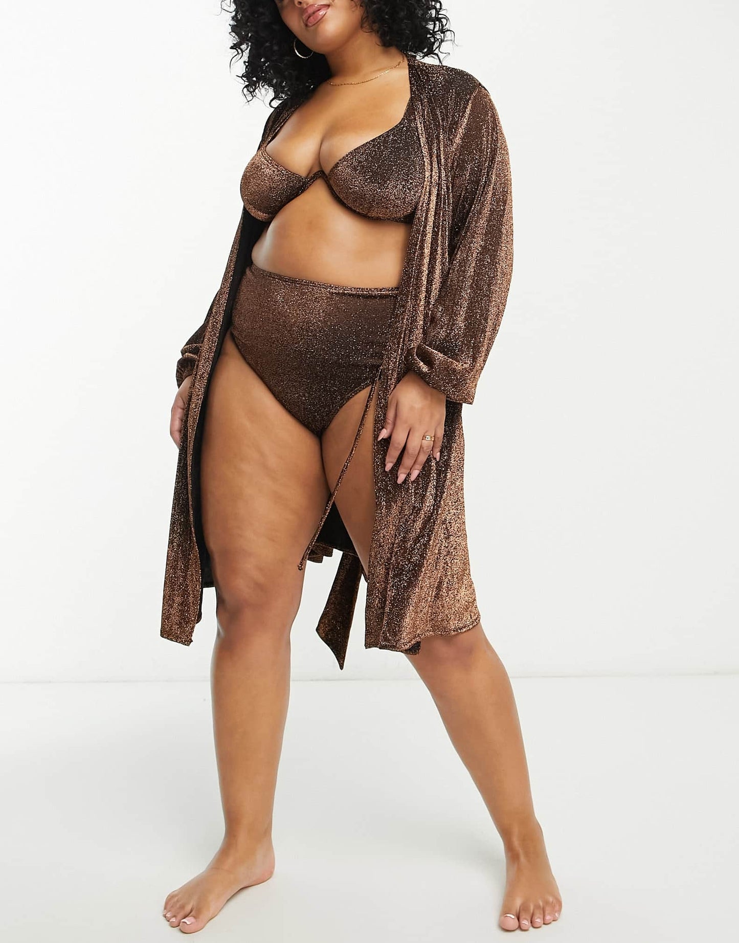 South Beach Curve Exclsuive beach kimono in brown metallic