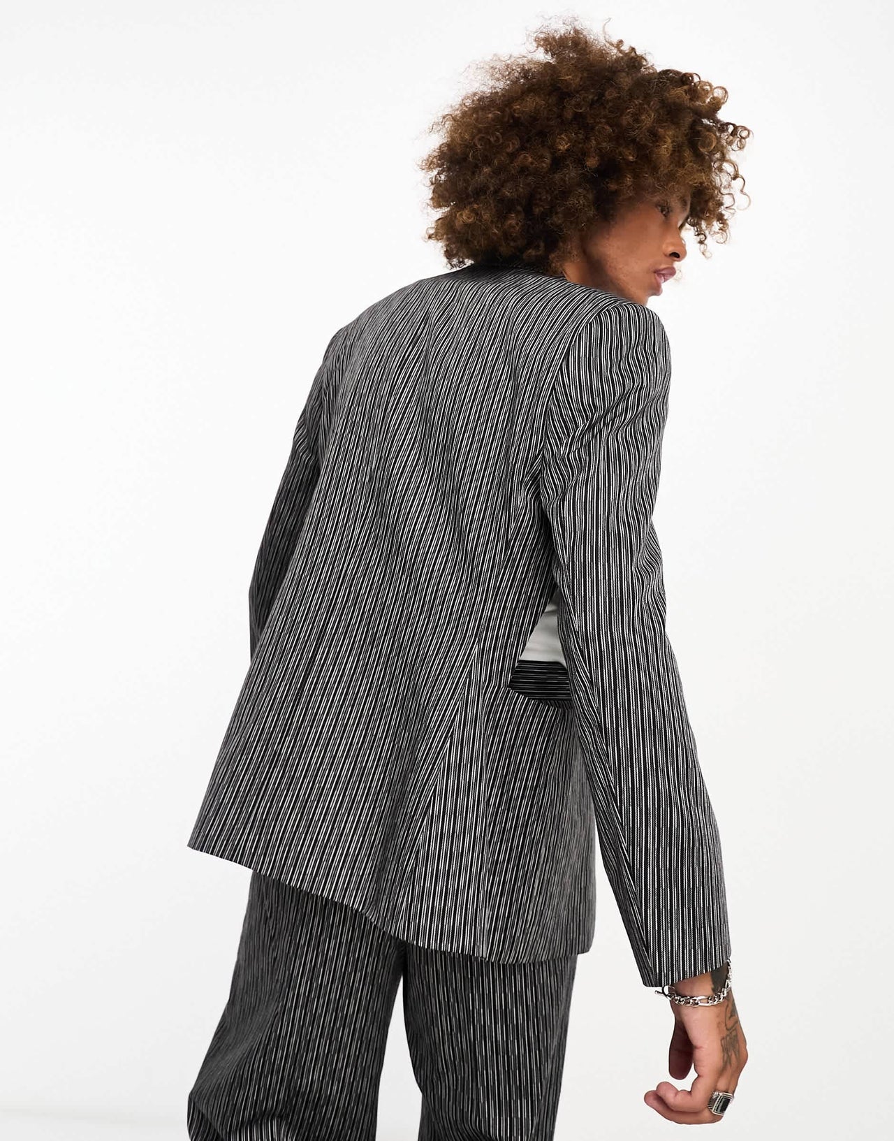 ASOS DESIGN slim suit jacket with cut out detail in black and white stripe