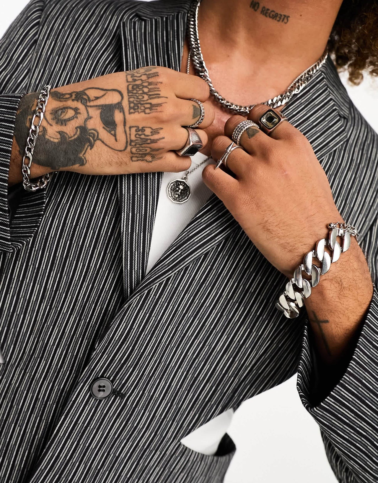 ASOS DESIGN slim suit jacket with cut out detail in black and white stripe