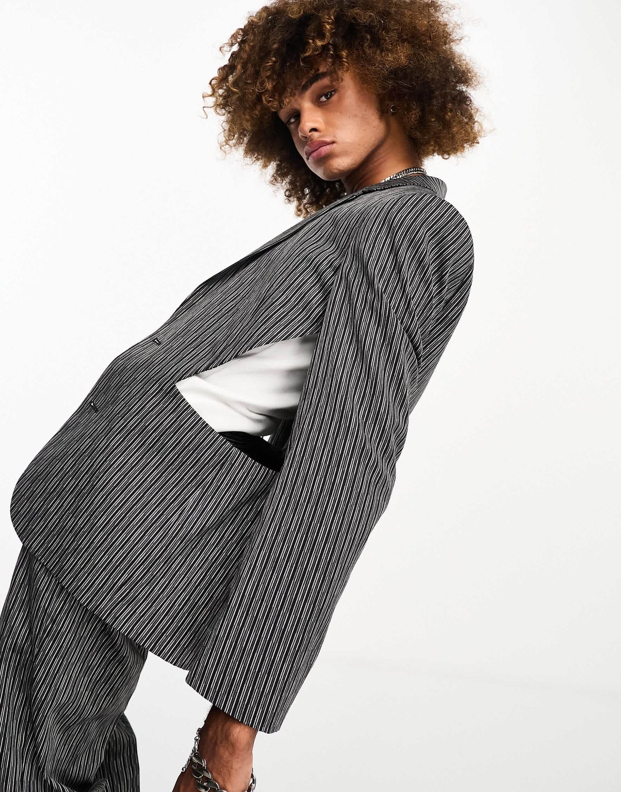 ASOS DESIGN slim suit jacket with cut out detail in black and white stripe