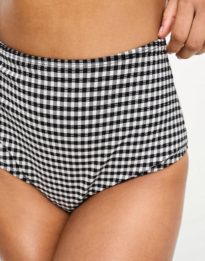 ASOS DESIGN mix and match seersucker high waist bikini bottom in mono gingham