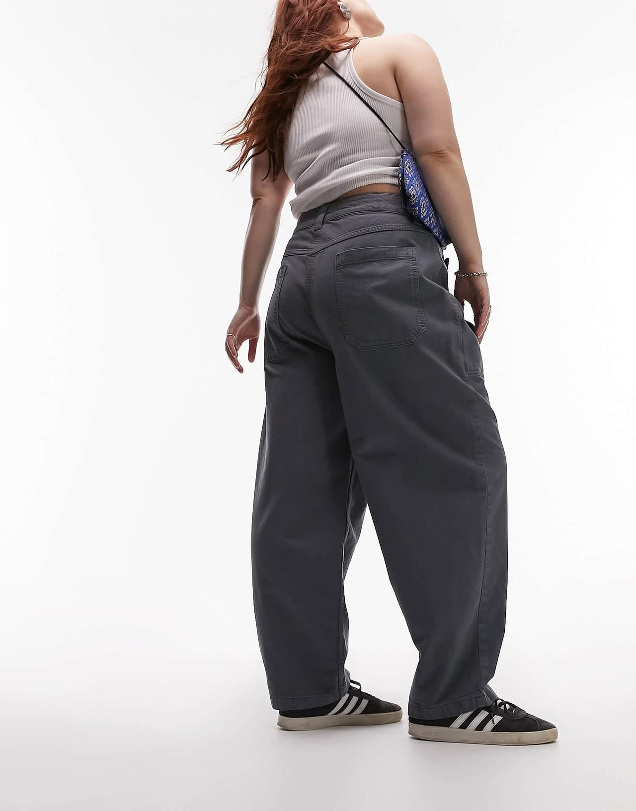 Topshop Curve premium balloon tapered pocket trouser in navy