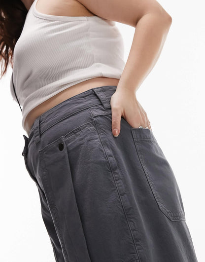 Topshop Curve premium balloon tapered pocket trouser in navy
