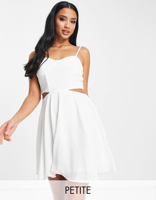 Jaded Rose Petite corset mini skater dress with cut outs in white