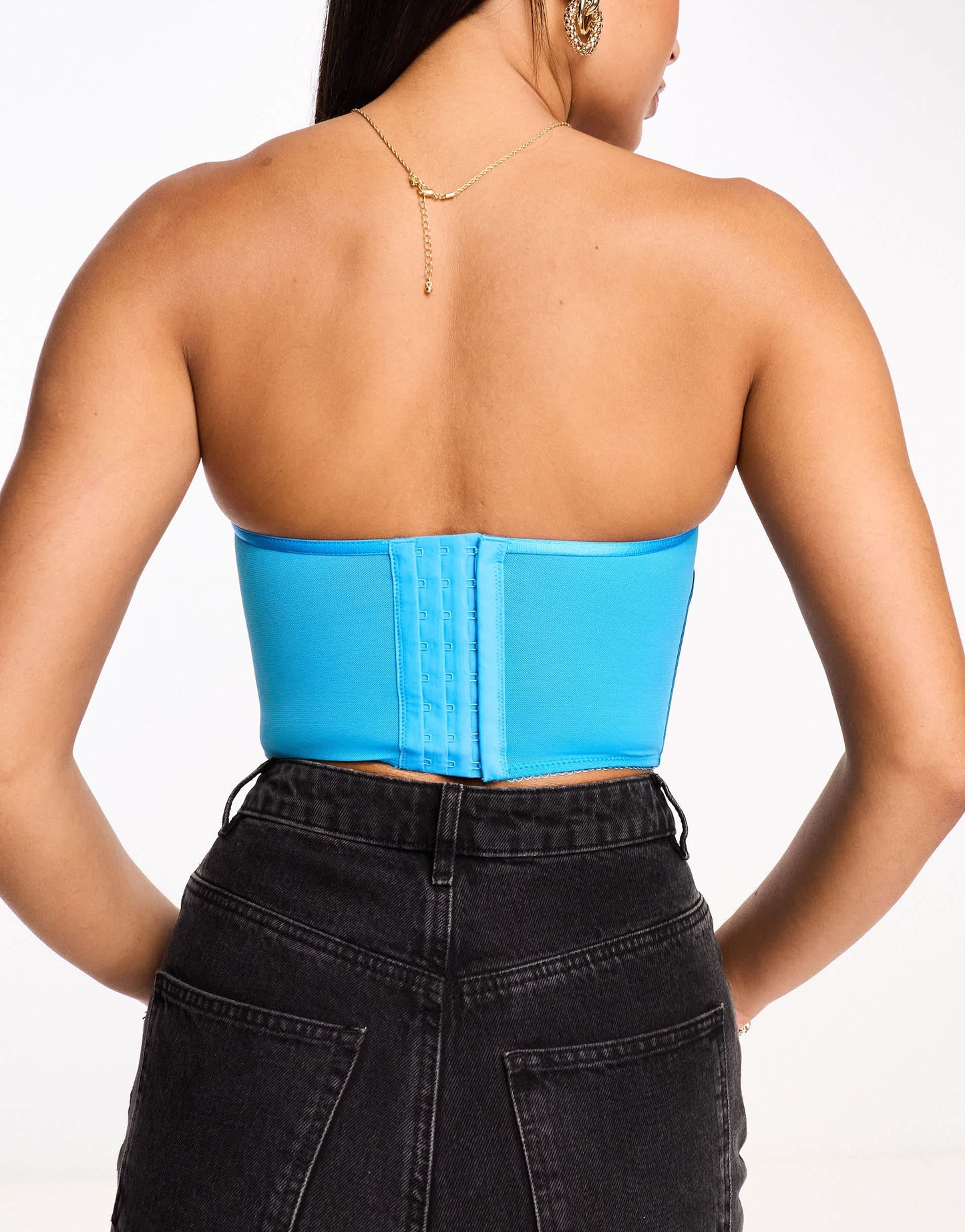 ASOS DESIGN Satin strapless padded underwire corset in blue