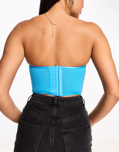 ASOS DESIGN Satin strapless padded underwire corset in blue