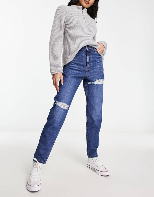 Levi's rip high waisted mom jeans in mid wash