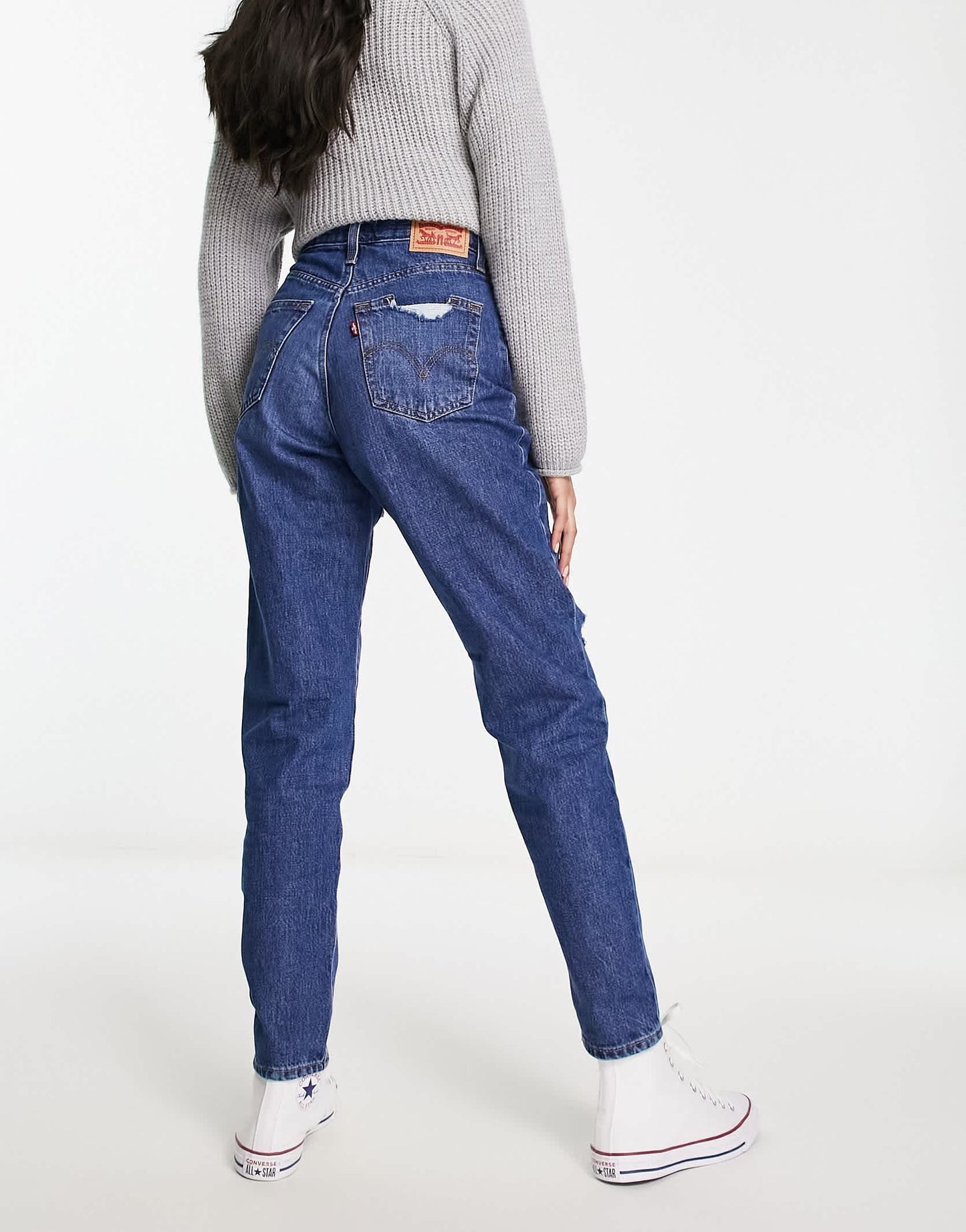Levi's rip high waisted mom jeans in mid wash