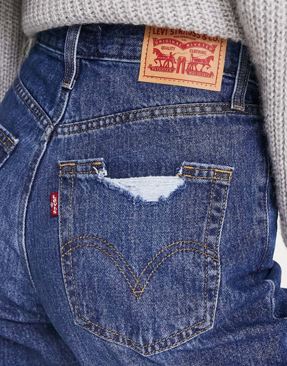 Levi's rip high waisted mom jeans in mid wash