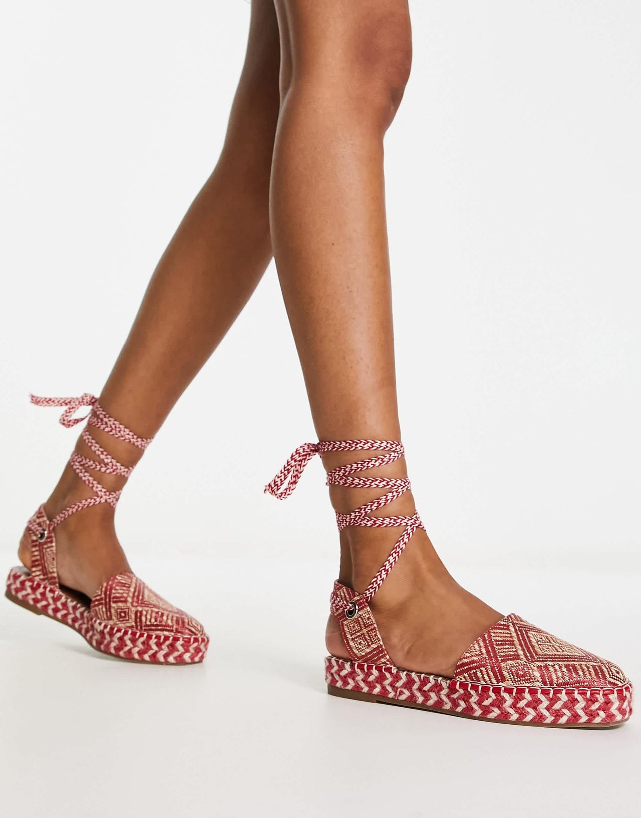 ASOS DESIGN Justify woven closed toe espadrille in red