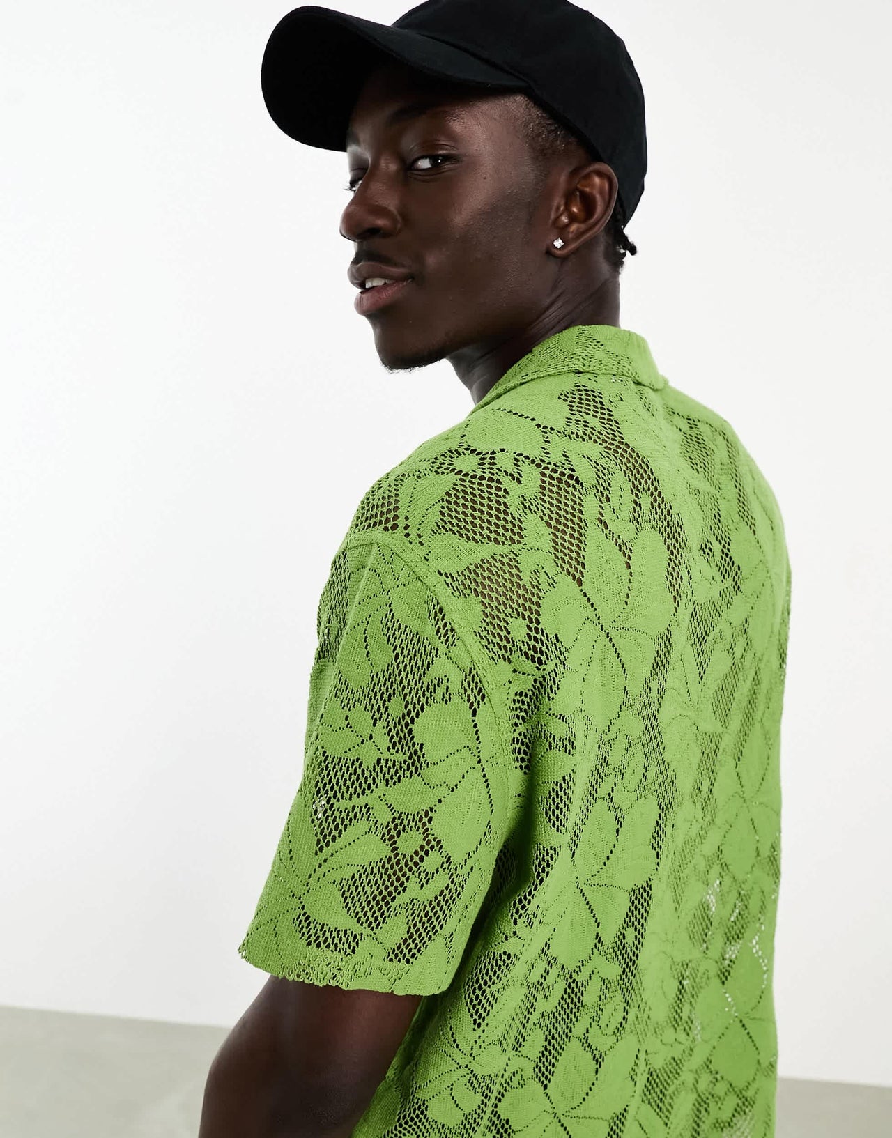 ASOS DESIGN relaxed revere shirt in natural lace in khaki