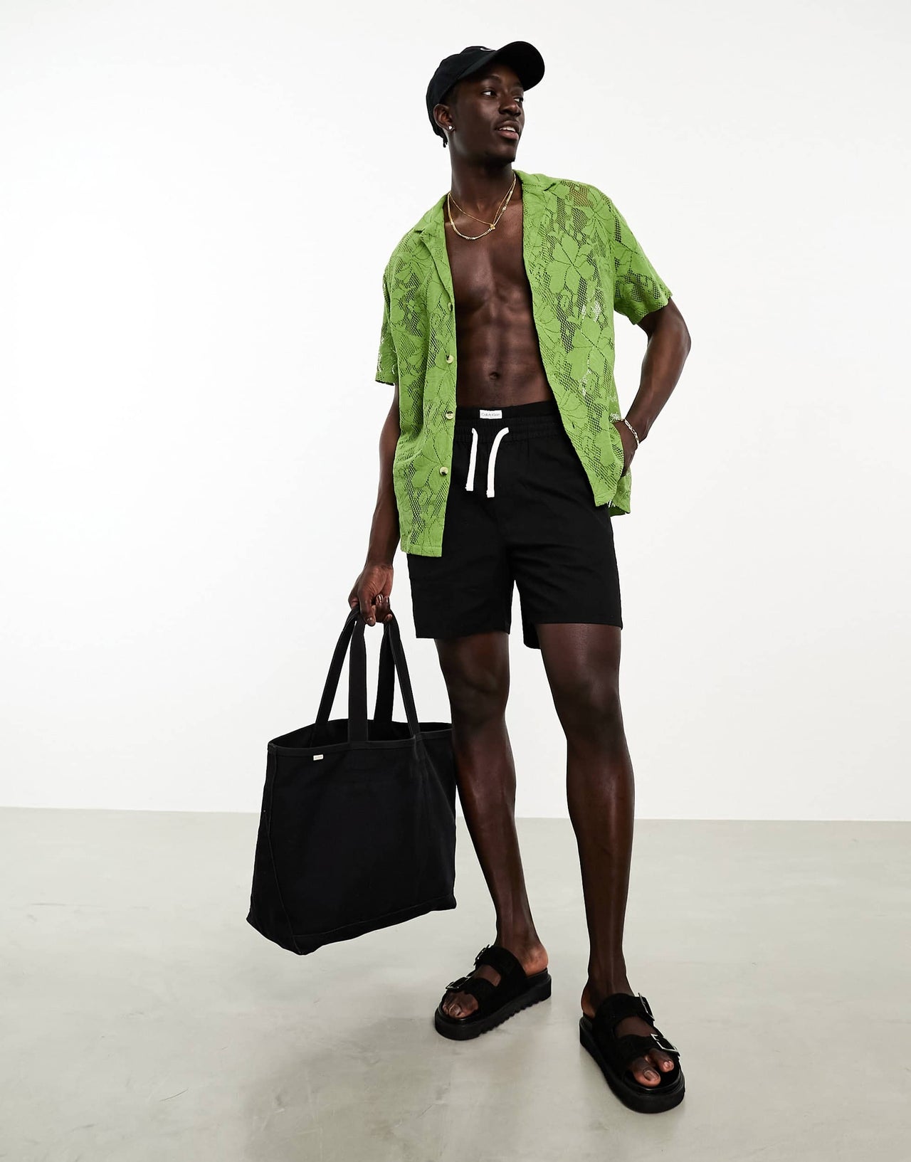 ASOS DESIGN relaxed revere shirt in natural lace in khaki